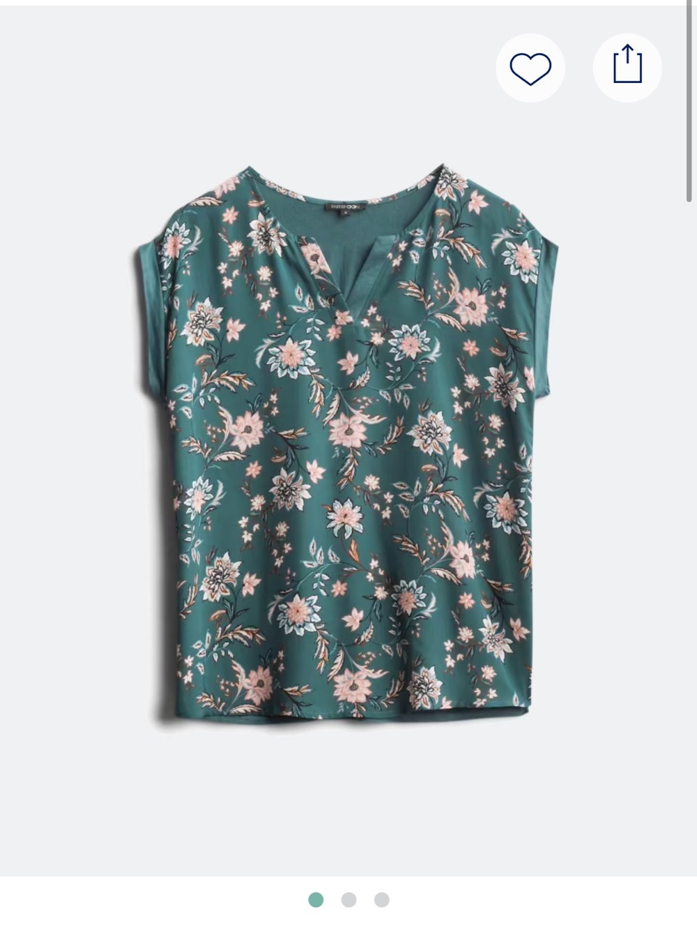 Papermoon Teal Floral Split-Neck Cap Sleeve Blouse